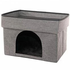 Precious Tails Linen Cat Cave With Storage Home Pet Supplies